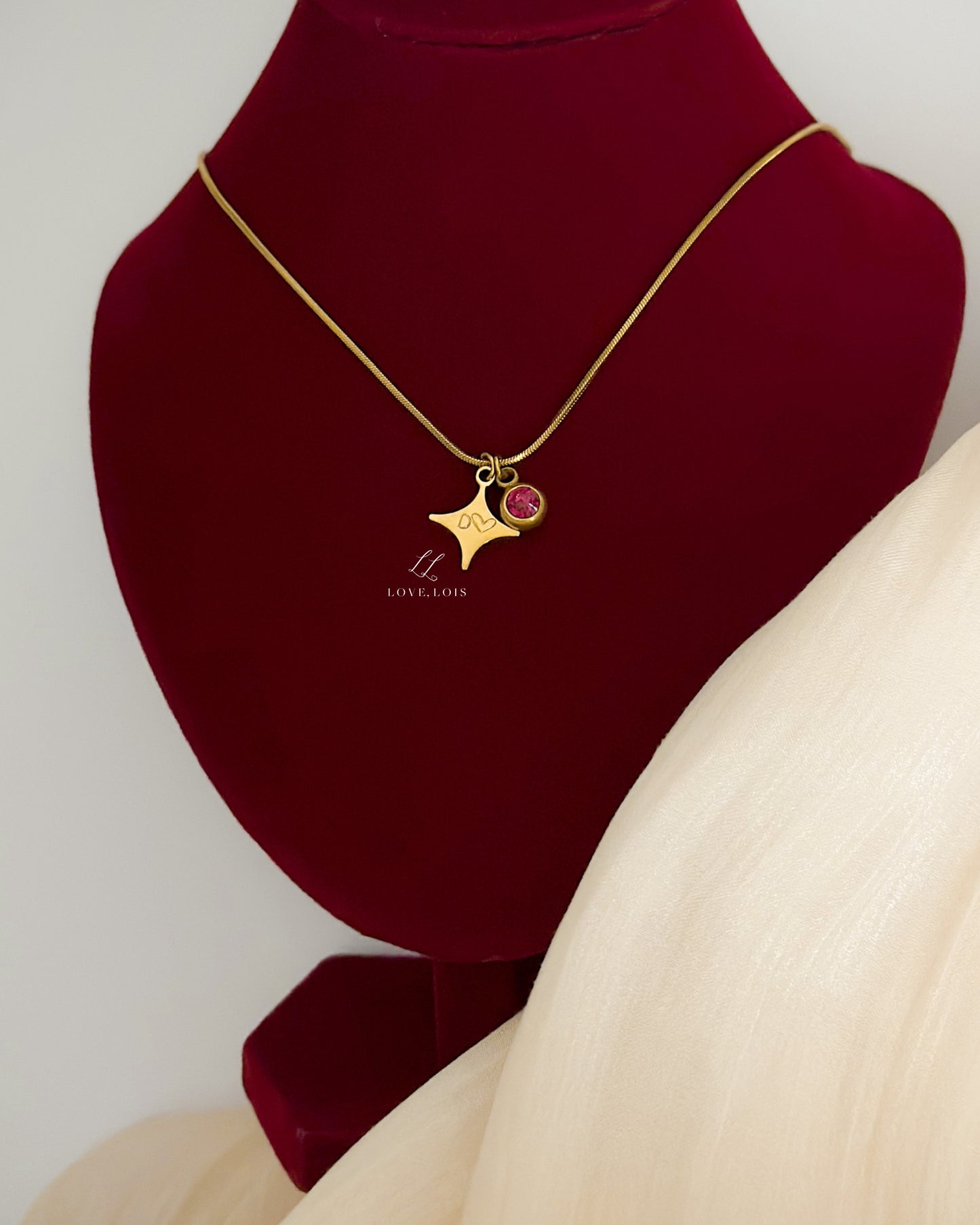 Star Personalized Handstamped Necklace (With Birthstone)