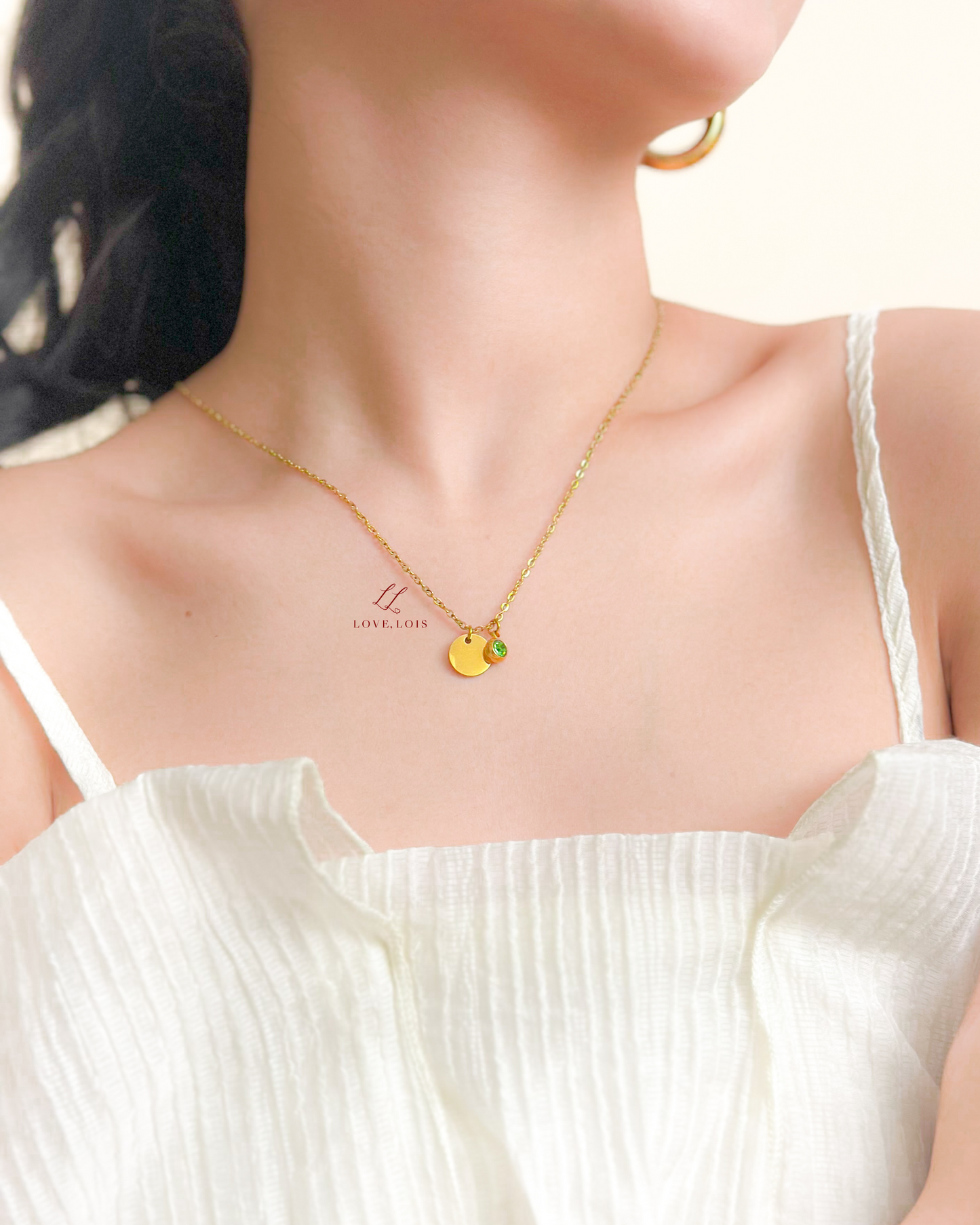10mm Disc Personalized Handstamped Necklace (With Birthstone)