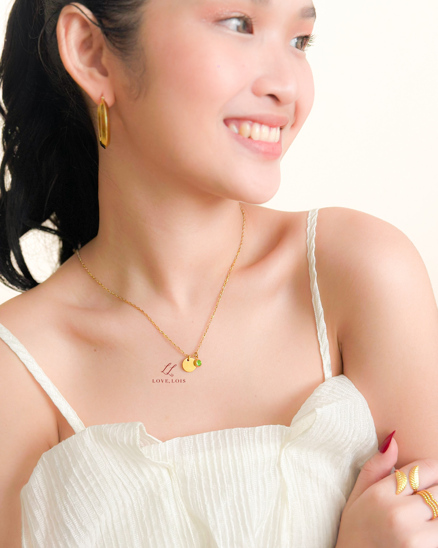 10mm Disc Personalized Handstamped Necklace (With Birthstone)