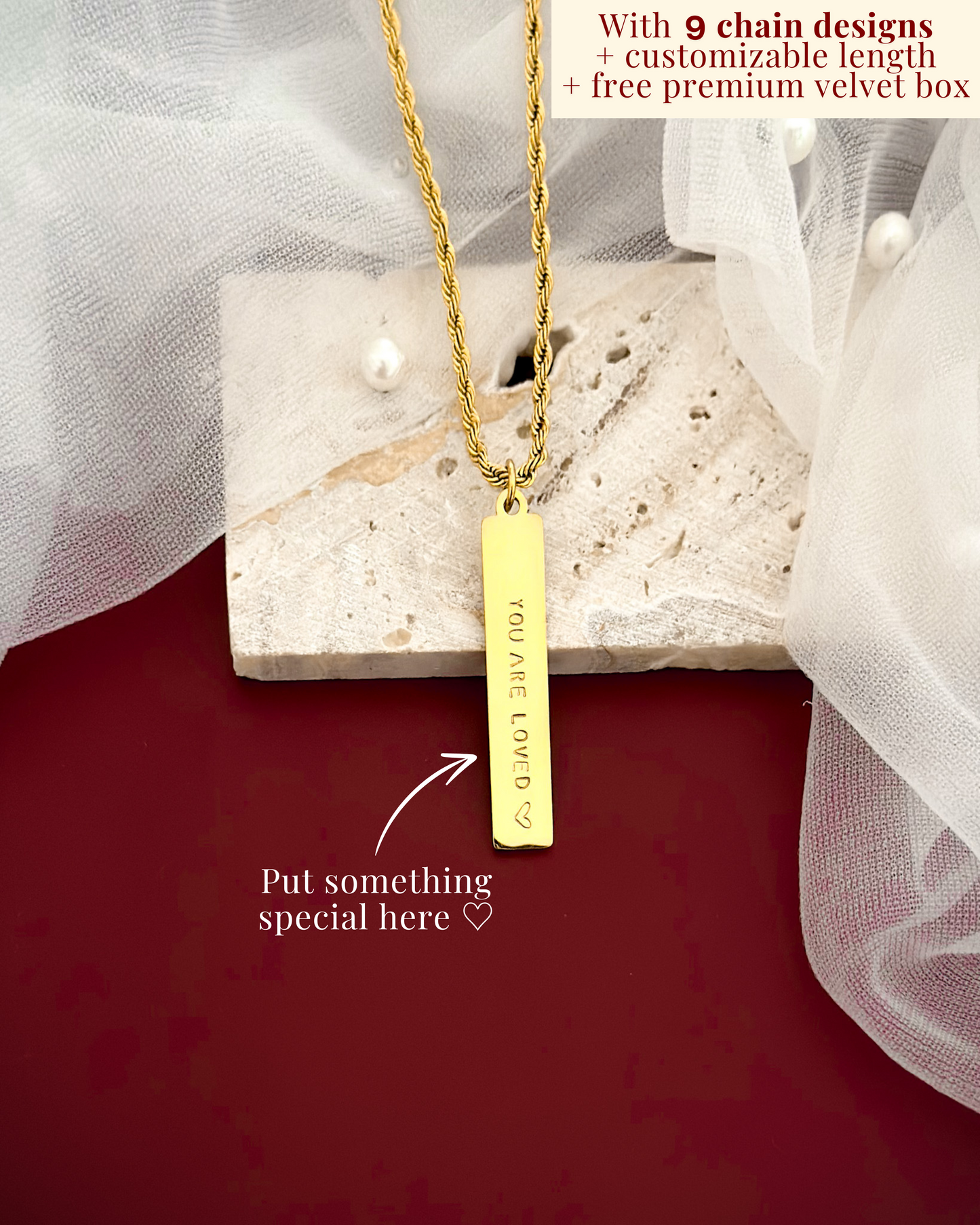 Vertical Bar Personalized Handstamped Necklace