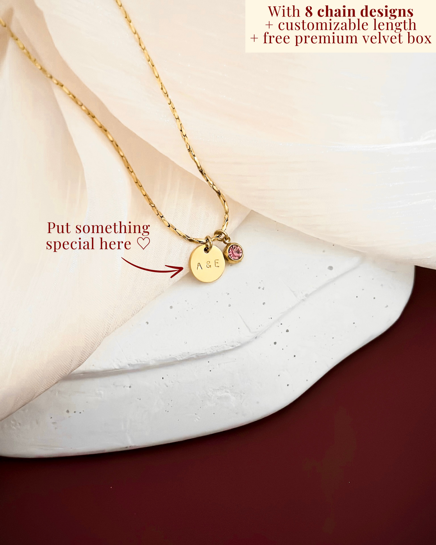 10mm Disc Personalized Handstamped Necklace (With Birthstone)